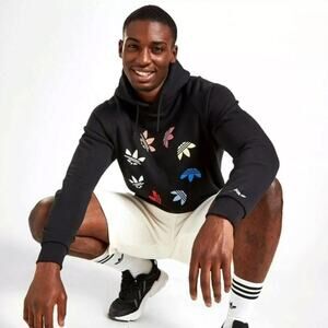 Adidas Embroidered Multi-Colored Logo Black Hooded Sweatshirt